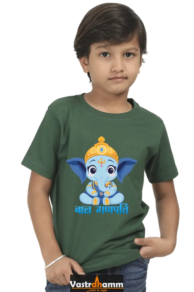 Jai Ganesha Power Round Neck Half Sleeve Classic T-Shirts for Boy Vastrdhamm