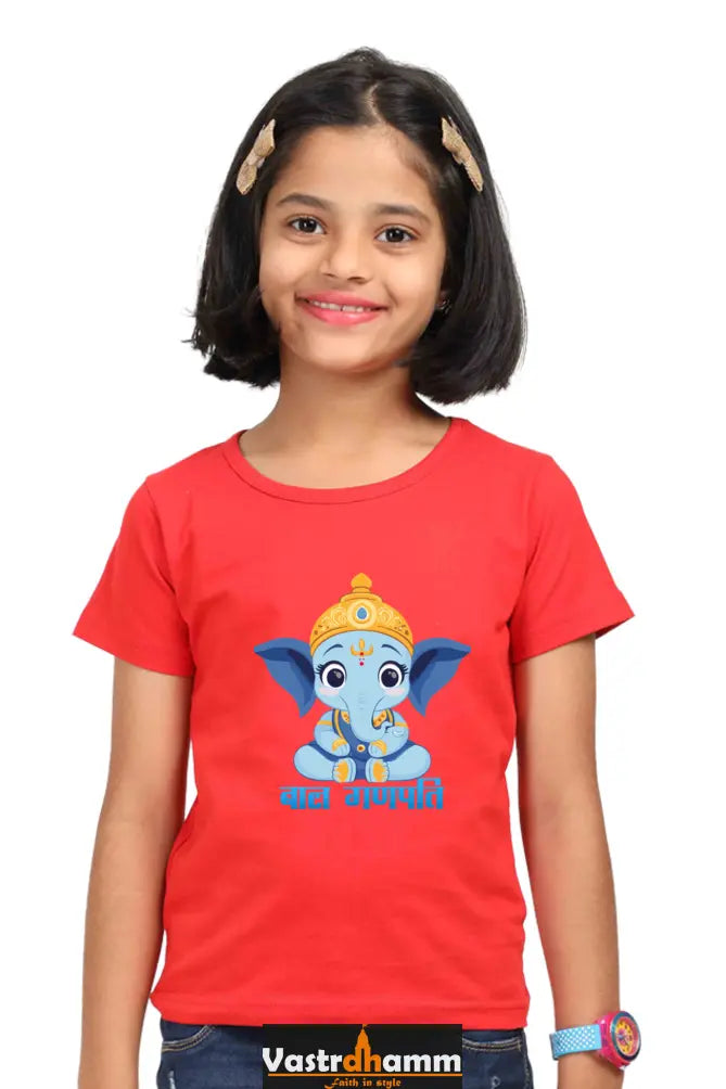 Jai Ganesha Power Round Neck Half Sleeve Classic T-Shirts for Girl Vastrdhamm