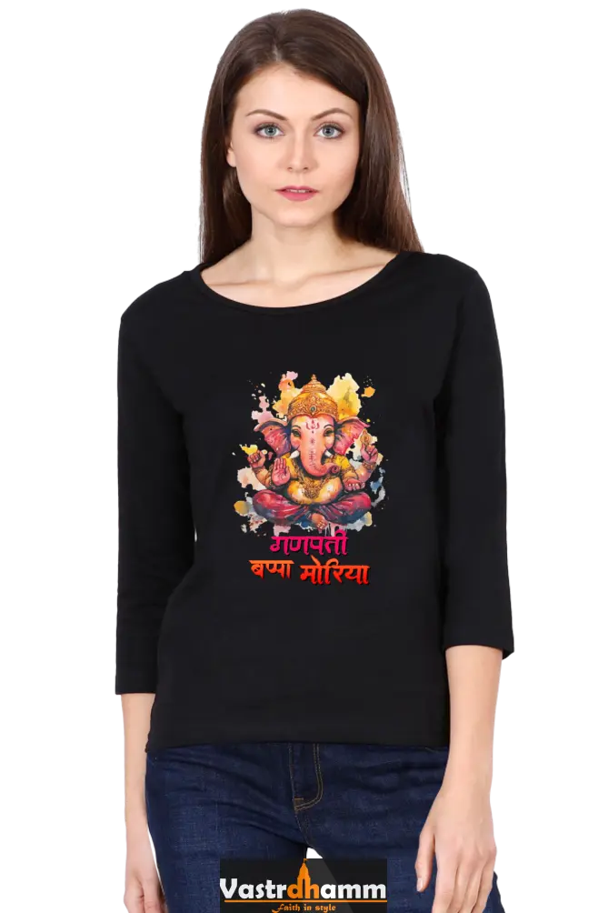 Jai Ganesha VictoryRound Neck Full Sleeve T-Shirts for Women Vastrdhamm