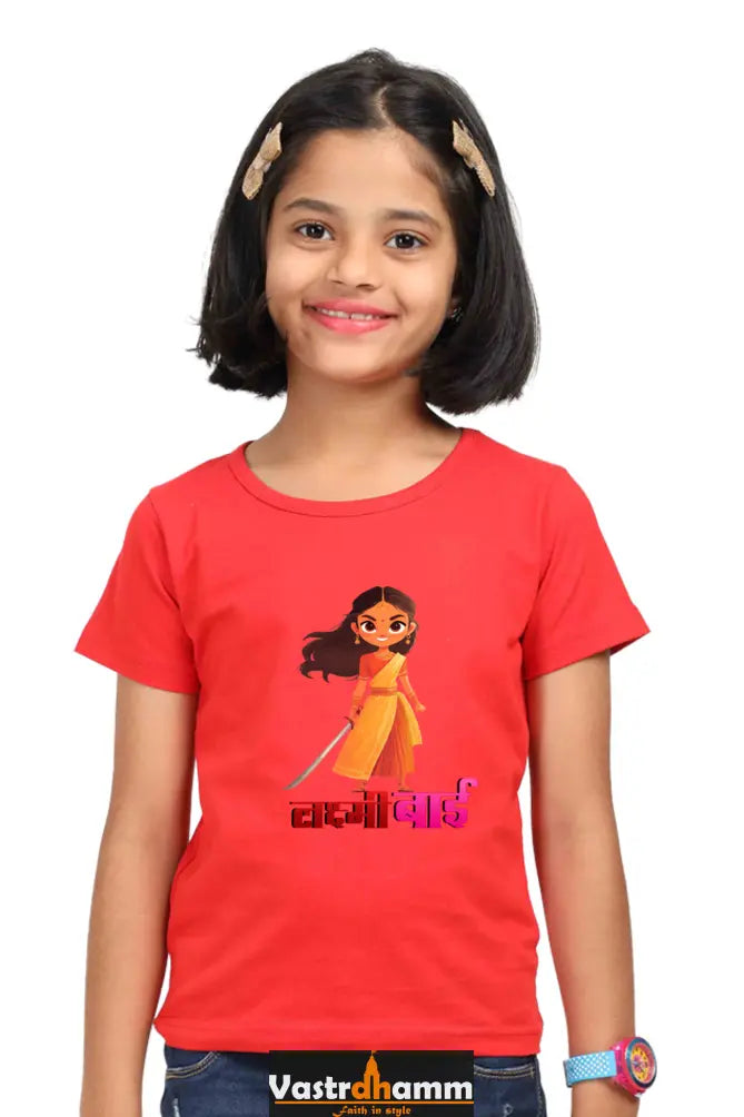 Lakshmi Bai Warrior Spirit Round Neck Half Sleeve Classic T-Shirts for Girl Vastrdhamm