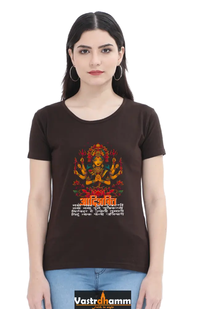 Maa Durga Power Round Neck Half Sleeve Classic T-Shirts for Women Vastrdhamm