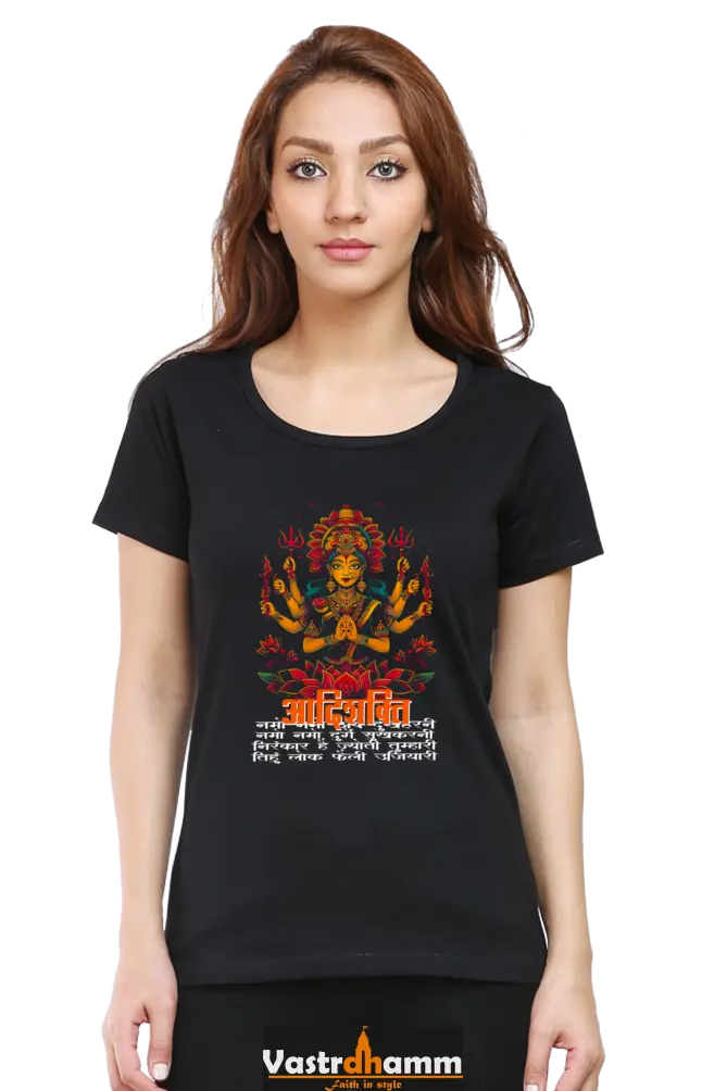 Maa Durga Power Round Neck Half Sleeve Classic T-Shirts for Women Vastrdhamm