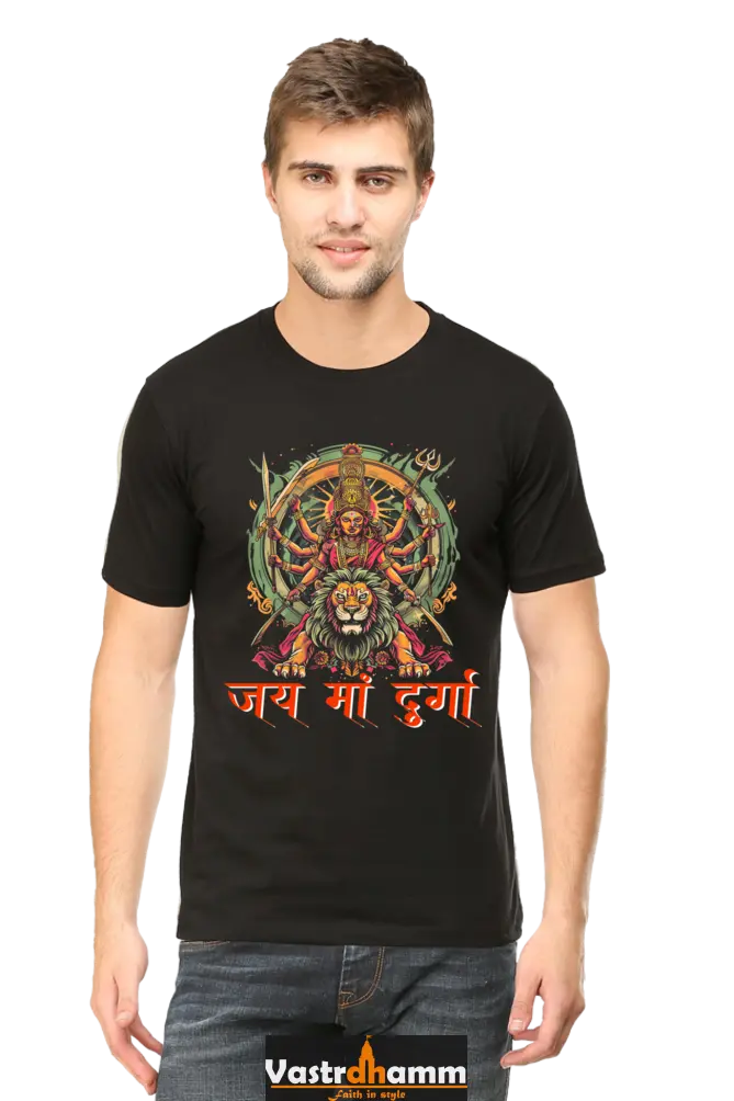 Maa Durga Victory Round Neck Half Sleeve Classic T-Shirts for Men Vastrdhamm