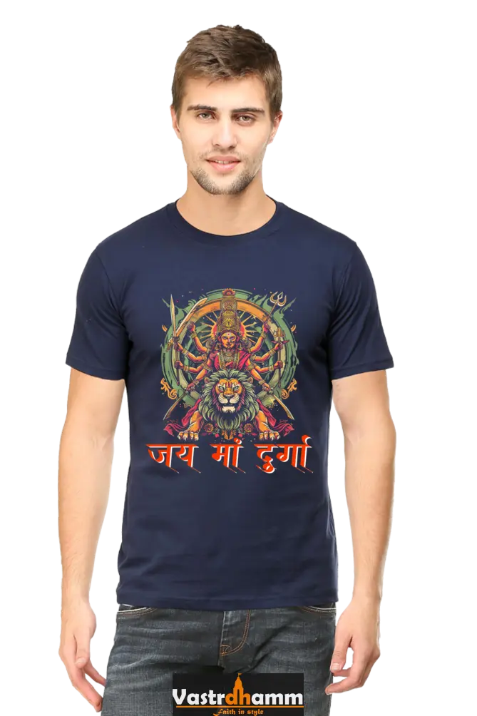 Maa Durga Victory Round Neck Half Sleeve Classic T-Shirts for Men Vastrdhamm