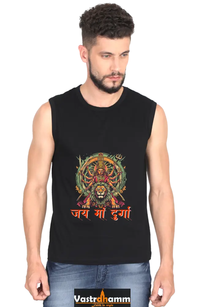 Maa Durga Victory Round Neck Sleeveless T-Shirts for Men Vastrdhamm