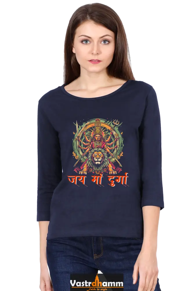 Maa Durga VictoryRound Neck Full Sleeve T-Shirts for Women Vastrdhamm