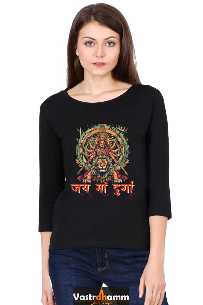 Maa Durga VictoryRound Neck Full Sleeve T-Shirts for Women Vastrdhamm