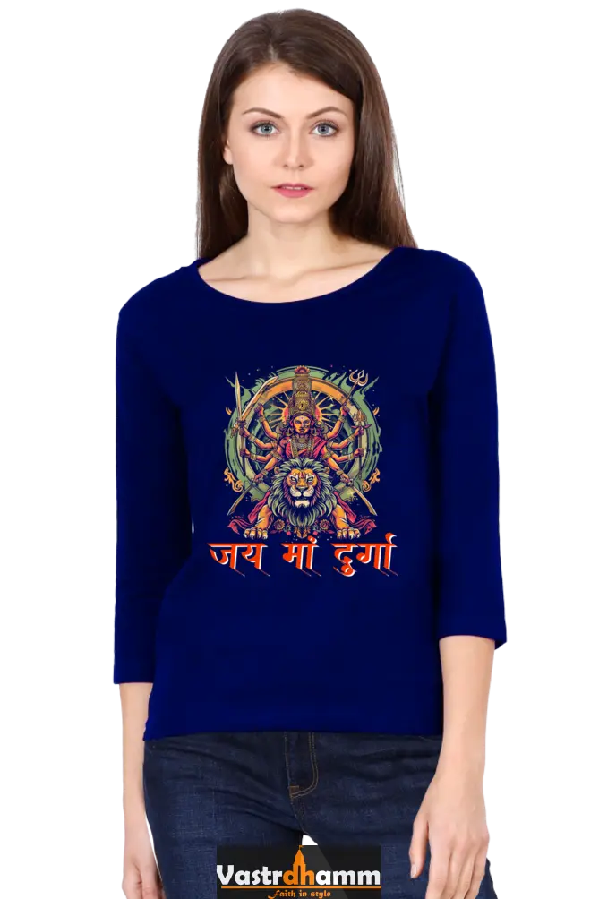 Maa Durga VictoryRound Neck Full Sleeve T-Shirts for Women Vastrdhamm