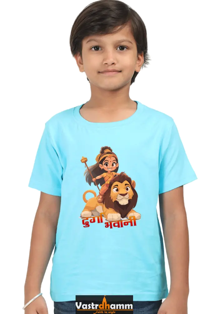 Maa Durga Warrior Round Neck Half Sleeve Classic T-Shirts for Boy Vastrdhamm