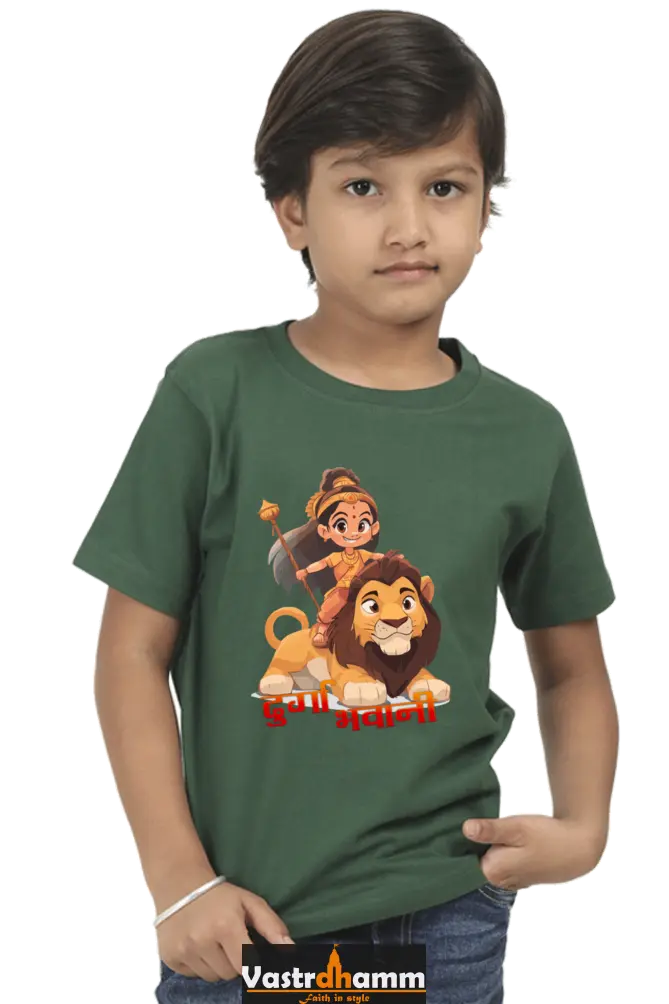 Maa Durga Warrior Round Neck Half Sleeve Classic T-Shirts for Boy Vastrdhamm