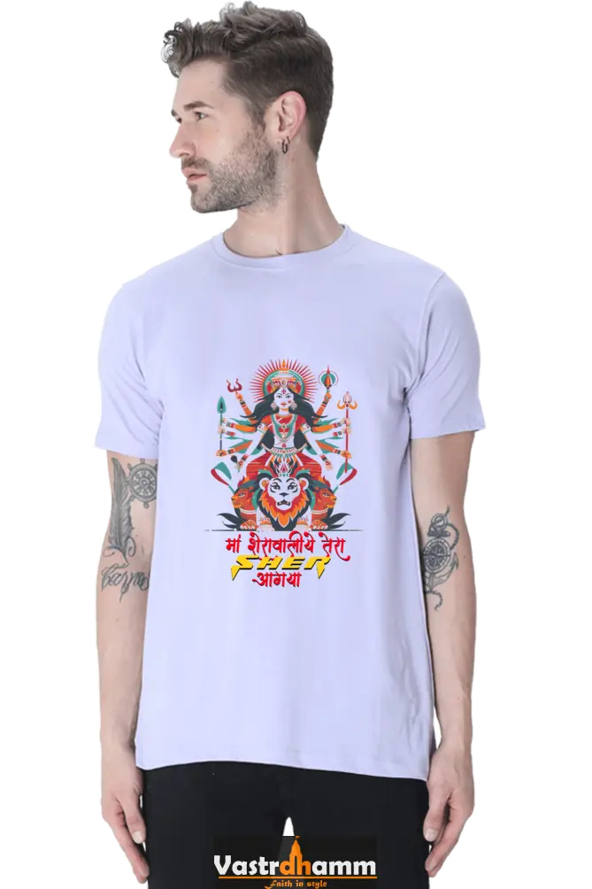 Maa Durga Warrior Round Neck Half Sleeve Classic T-Shirts for Men Vastrdhamm