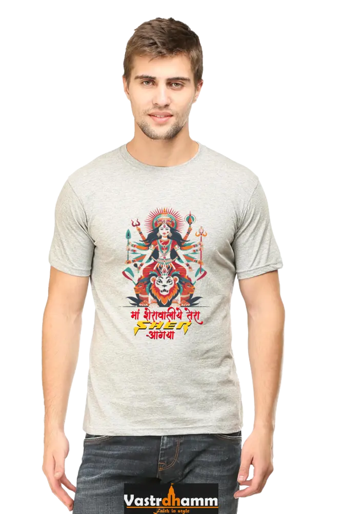 Maa Durga Warrior Round Neck Half Sleeve Classic T-Shirts for Men Vastrdhamm