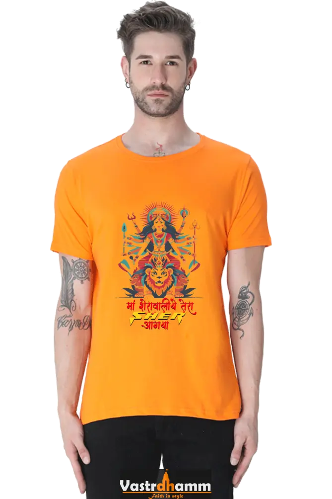 Maa Durga Warrior Round Neck Half Sleeve Classic T-Shirts for Men Vastrdhamm