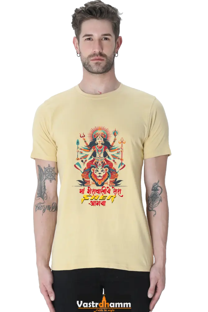 Maa Durga Warrior Round Neck Half Sleeve Classic T-Shirts for Men Vastrdhamm