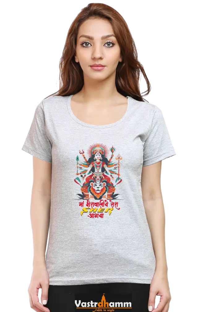 Maa Durga Warrior Round Neck Half Sleeve Classic T-Shirts for Women Vastrdhamm