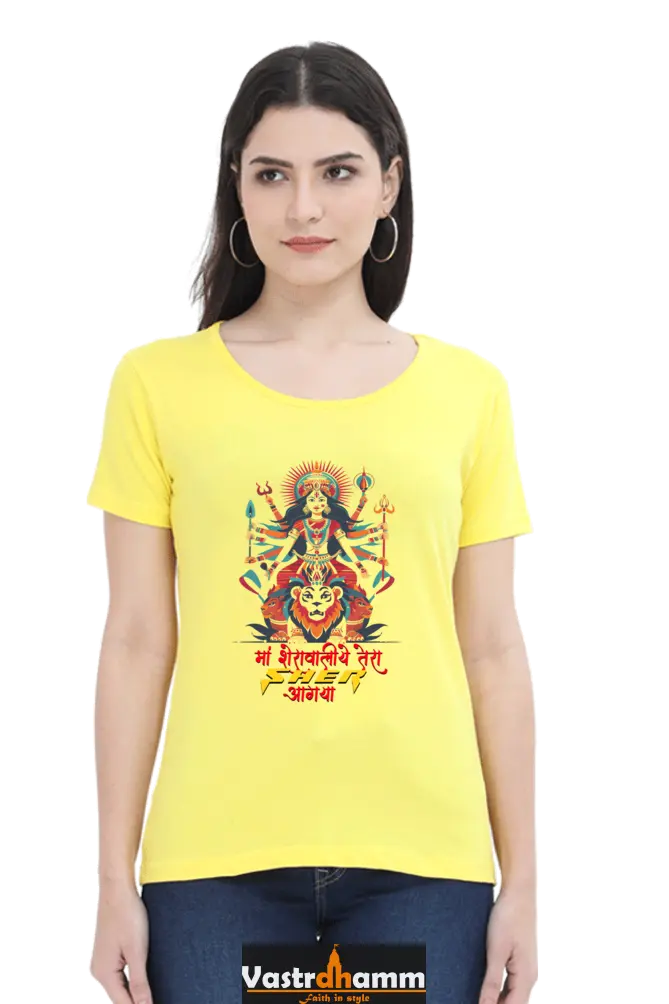 Maa Durga Warrior Round Neck Half Sleeve Classic T-Shirts for Women Vastrdhamm