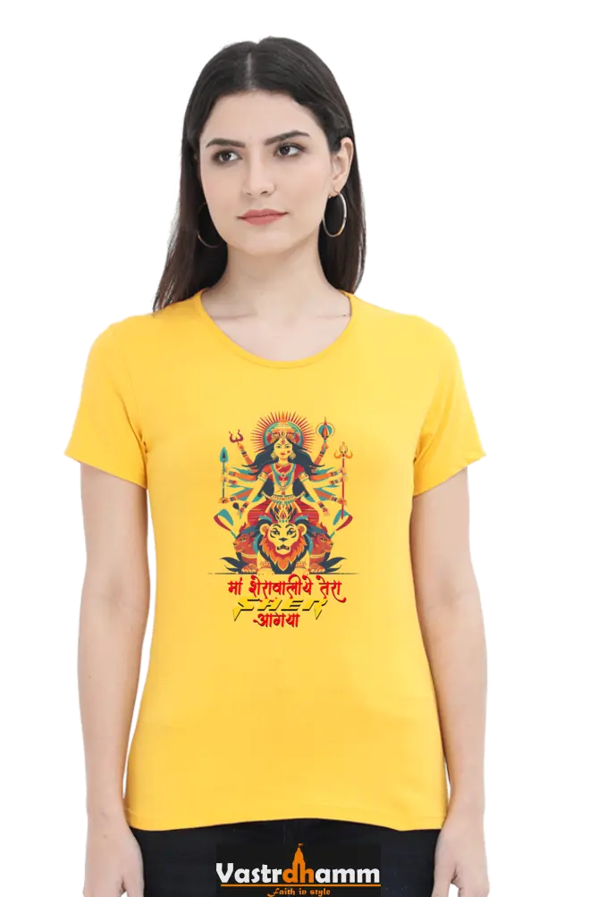 Maa Durga Warrior Round Neck Half Sleeve Classic T-Shirts for Women Vastrdhamm