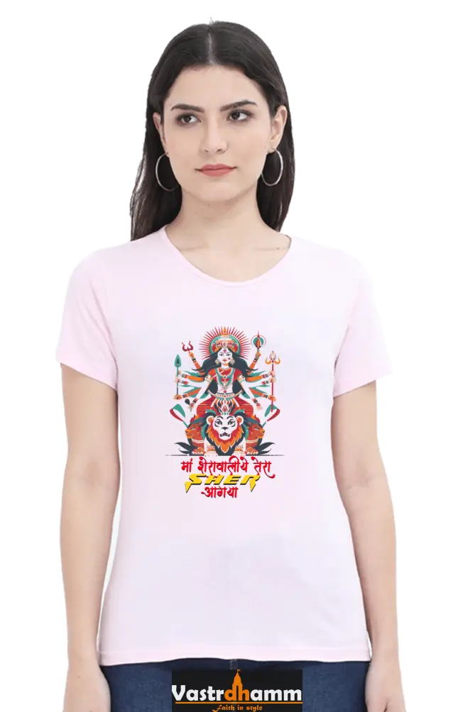 Maa Durga Warrior Round Neck Half Sleeve Classic T-Shirts for Women Vastrdhamm