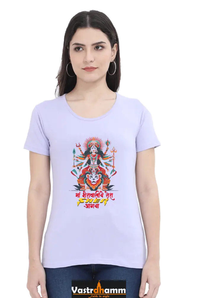 Maa Durga Warrior Round Neck Half Sleeve Classic T-Shirts for Women Vastrdhamm