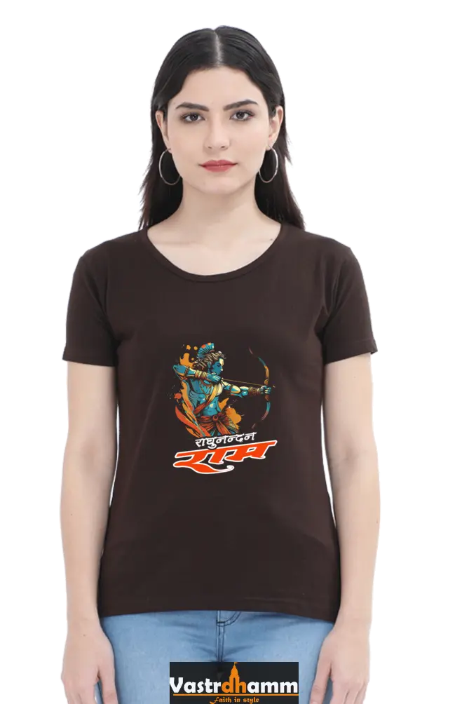Ram Ji Cosmic Bow Round Neck Half Sleeve Classic T-Shirts for Women Vastrdhamm