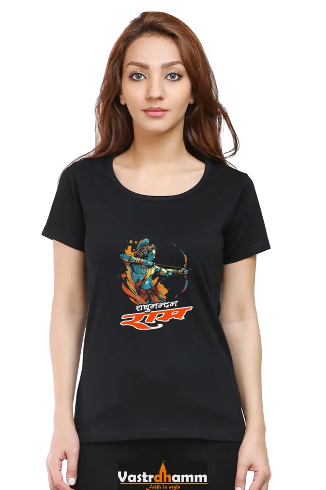 Ram Ji Cosmic Bow Round Neck Half Sleeve Classic T-Shirts for Women Vastrdhamm