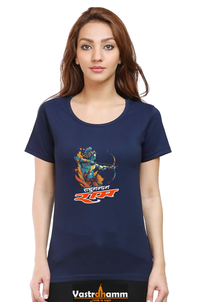 Ram Ji Cosmic Bow Round Neck Half Sleeve Classic T-Shirts for Women Vastrdhamm