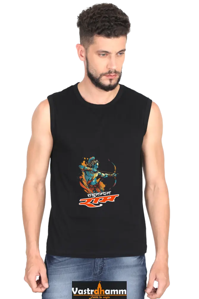 Ram Ji Cosmic Bow Round Neck Sleeveless T-Shirts for Men Vastrdhamm