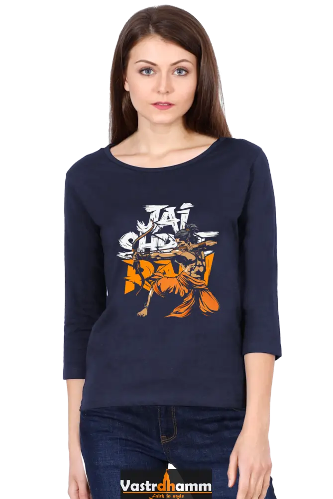 Ram Ji Dharma Protector Round Neck Full Sleeve T-Shirts for Women Vastrdhamm
