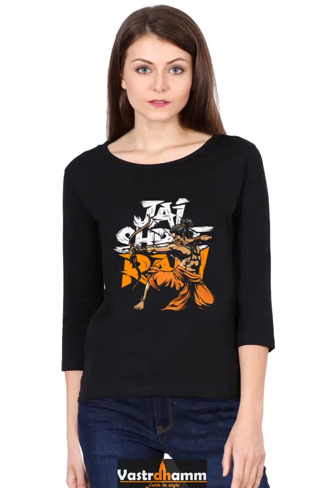 Ram Ji Dharma Protector Round Neck Full Sleeve T-Shirts for Women Vastrdhamm