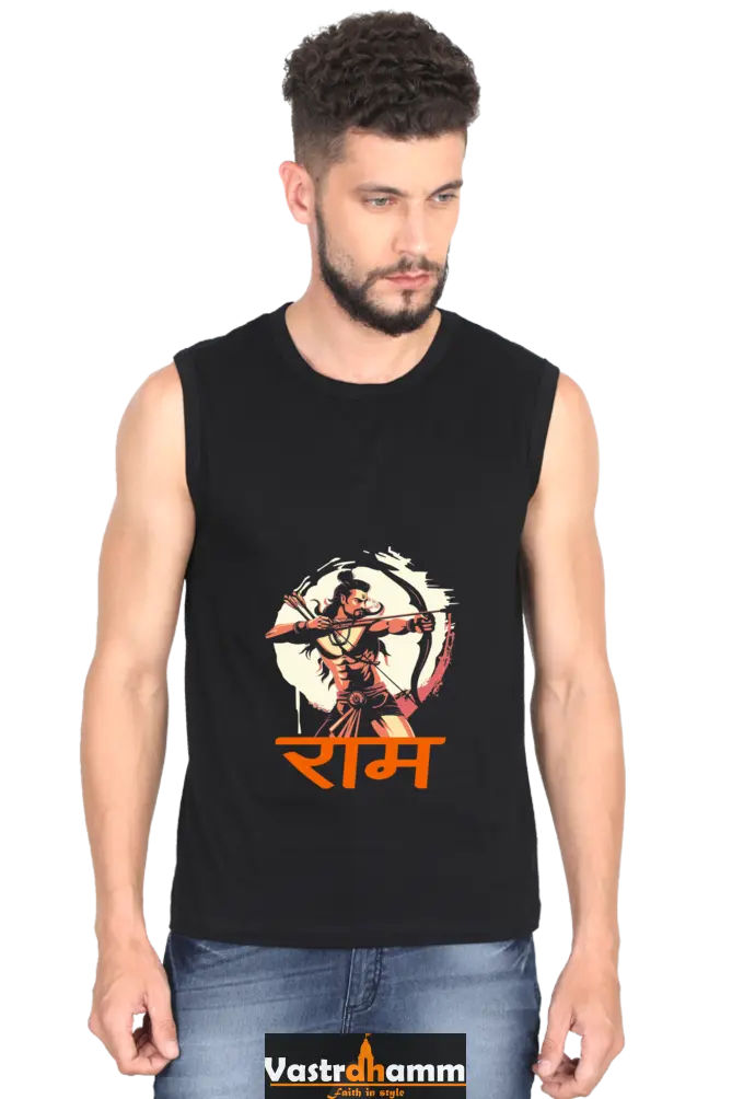 Ram Ji Divine Grace Round Neck Sleeveless T-Shirts for Men Vastrdhamm