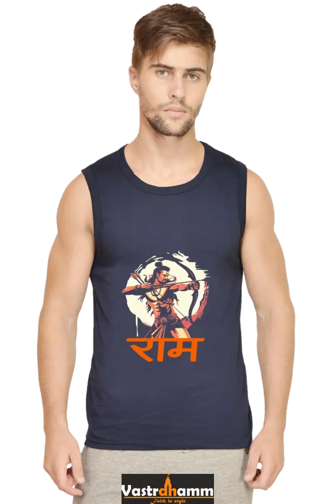Ram Ji Divine Grace Round Neck Sleeveless T-Shirts for Men Vastrdhamm