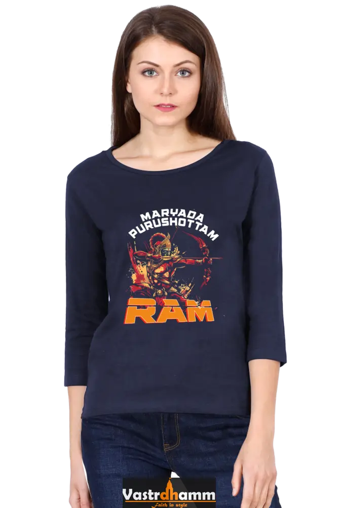 Ram Ji Divine Protector Round Neck Full Sleeve T-Shirts for Women Vastrdhamm