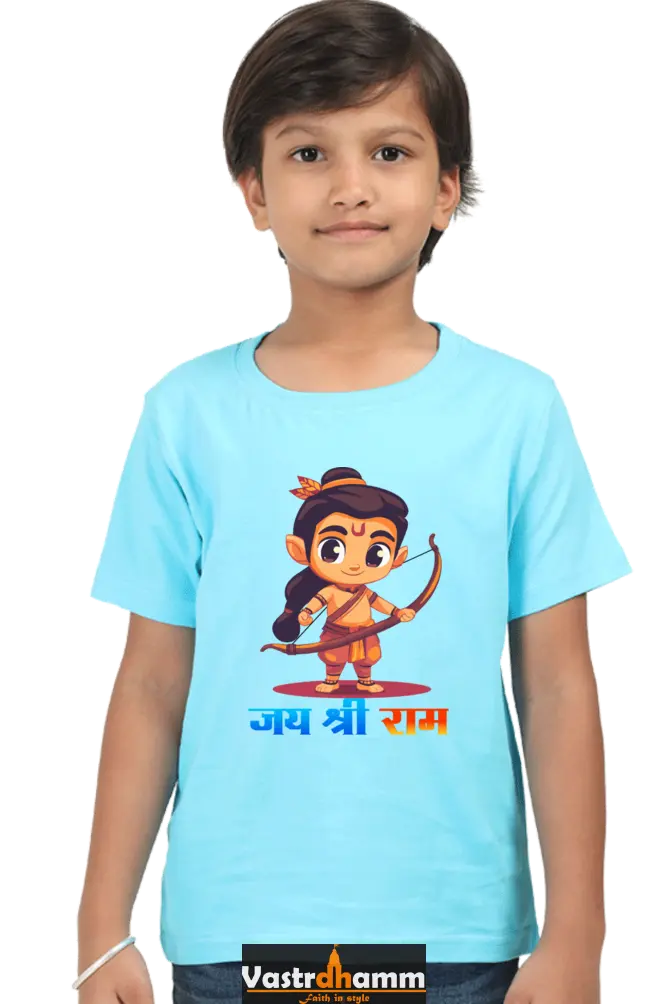 Ram Ji Divine Protector Round Neck Half Sleeve Classic T-Shirts for Boy Vastrdhamm