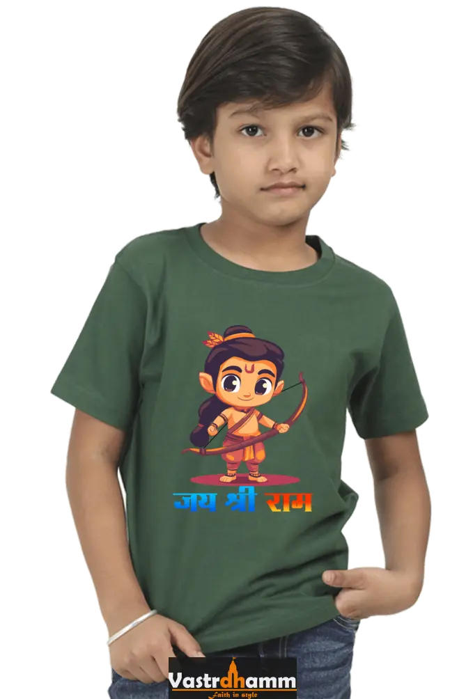 Ram Ji Divine Protector Round Neck Half Sleeve Classic T-Shirts for Boy Vastrdhamm