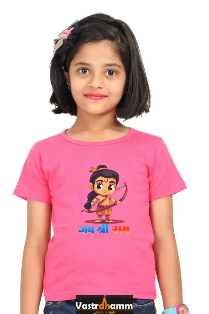 Ram Ji Divine Protector Round Neck Half Sleeve Classic T-Shirts for Girl Vastrdhamm