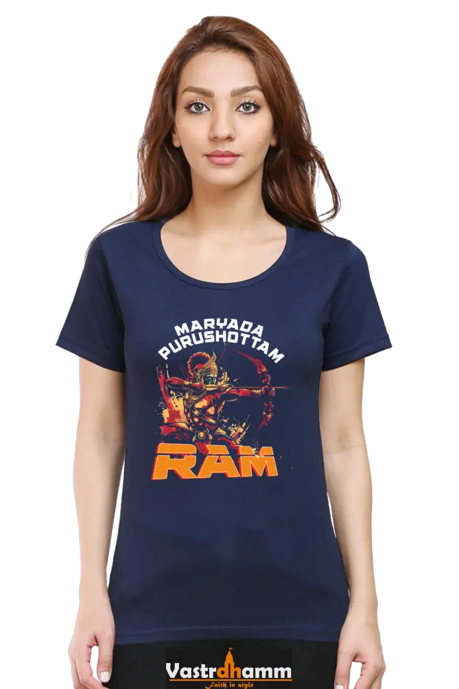 Ram Ji Divine Protector Round Neck Half Sleeve Classic T-Shirts for Women Vastrdhamm