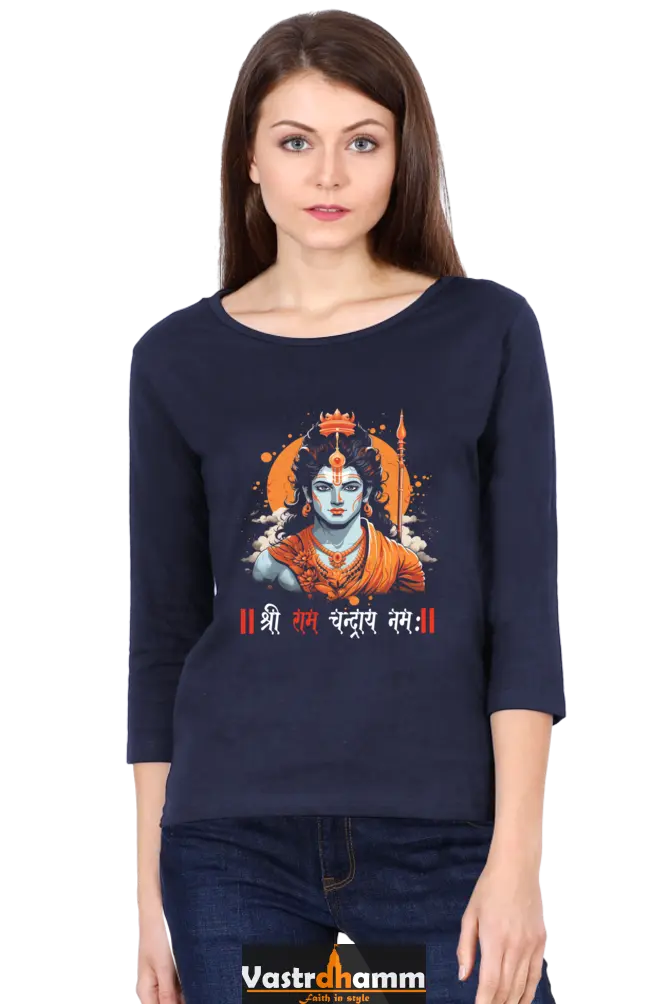 Ram Ji Divine Warrior Round Neck Full Sleeve T-Shirts for Women Vastrdhamm
