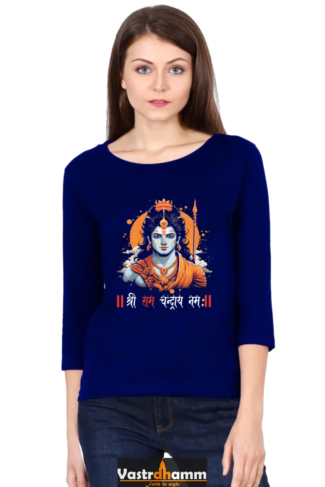 Ram Ji Divine Warrior Round Neck Full Sleeve T-Shirts for Women Vastrdhamm
