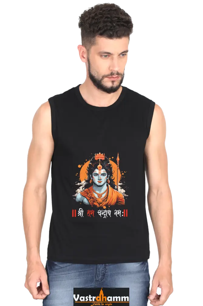 Ram Ji Divine Warrior Round Neck Sleeveless T-Shirts for Men Vastrdhamm