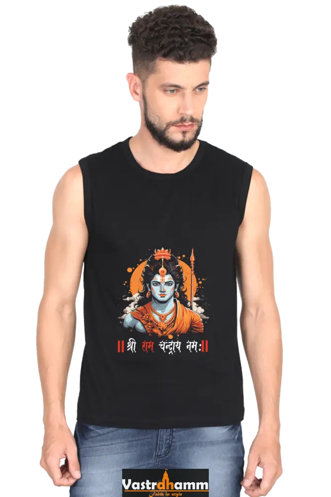 Ram Ji Divine Warrior Round Neck Sleeveless T-Shirts for Men Vastrdhamm
