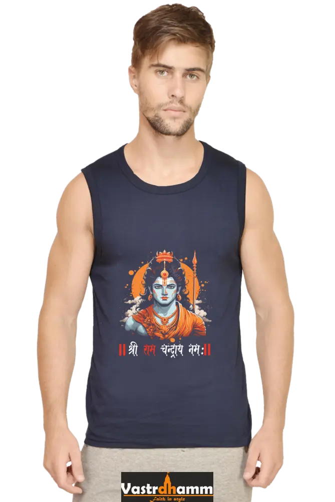 Ram Ji Divine Warrior Round Neck Sleeveless T-Shirts for Men Vastrdhamm