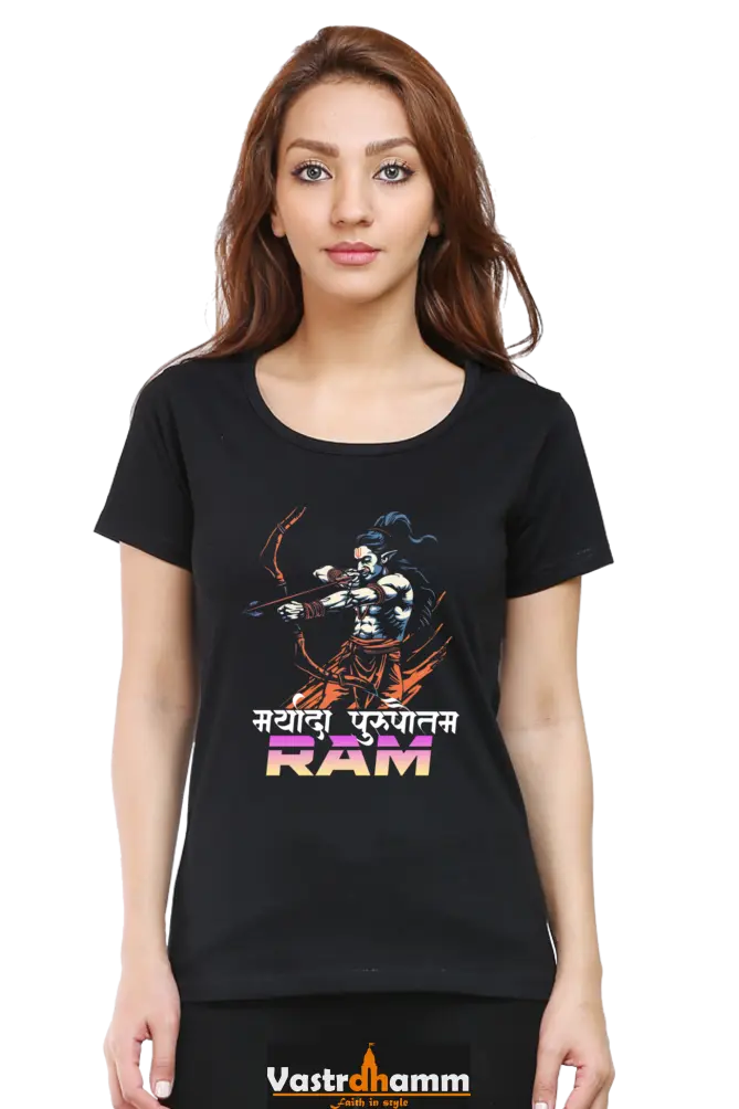 Ram Ji Ramayana Legacy Round Neck Half Sleeve Classic T-Shirts for Women Vastrdhamm