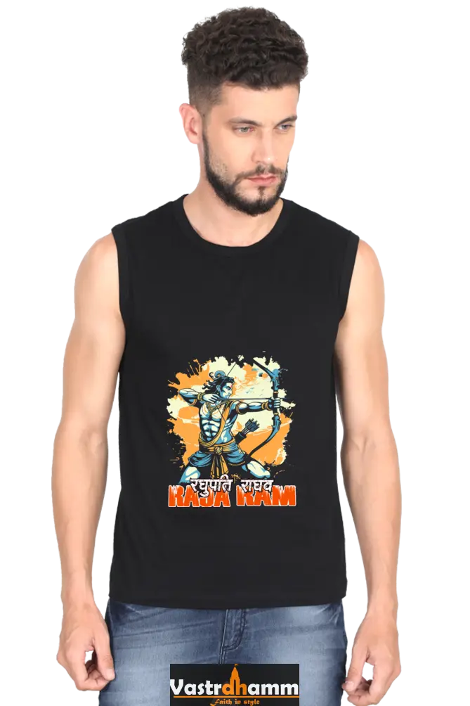 Ram Ji Warrior Spirit Round Neck Sleeveless T-Shirts for Men Vastrdhamm