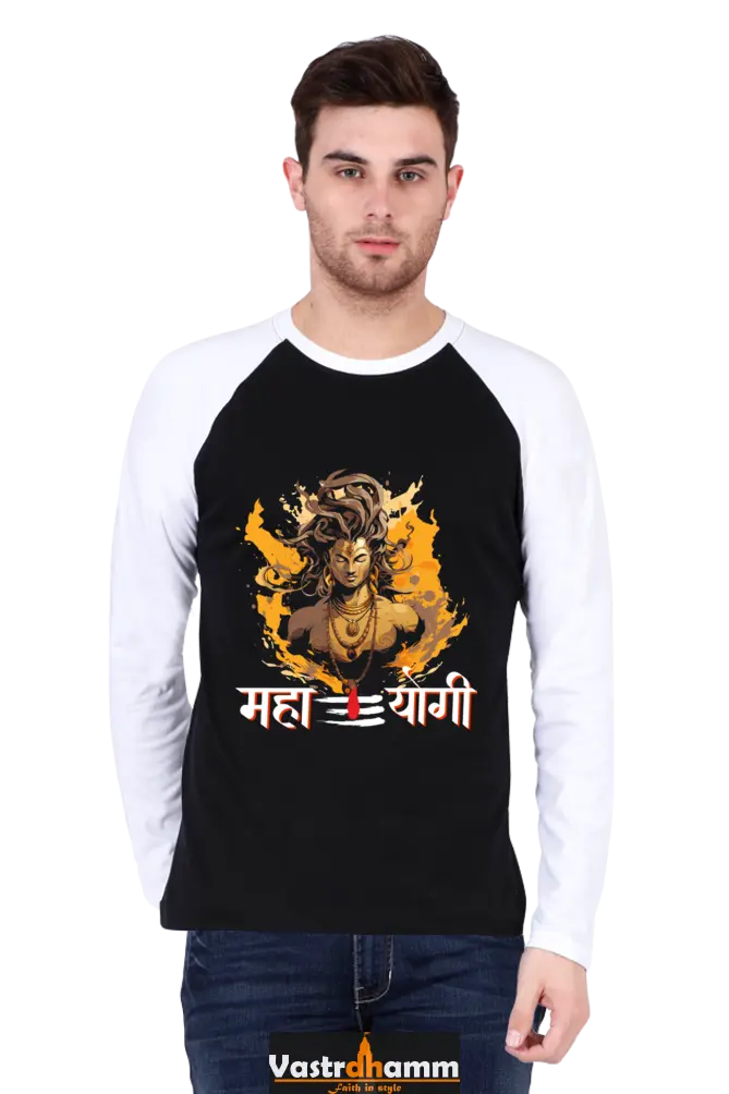 Shiv Ji Divine Power Raglan Full Sleeve T-Shirts for Men Vastrdhamm