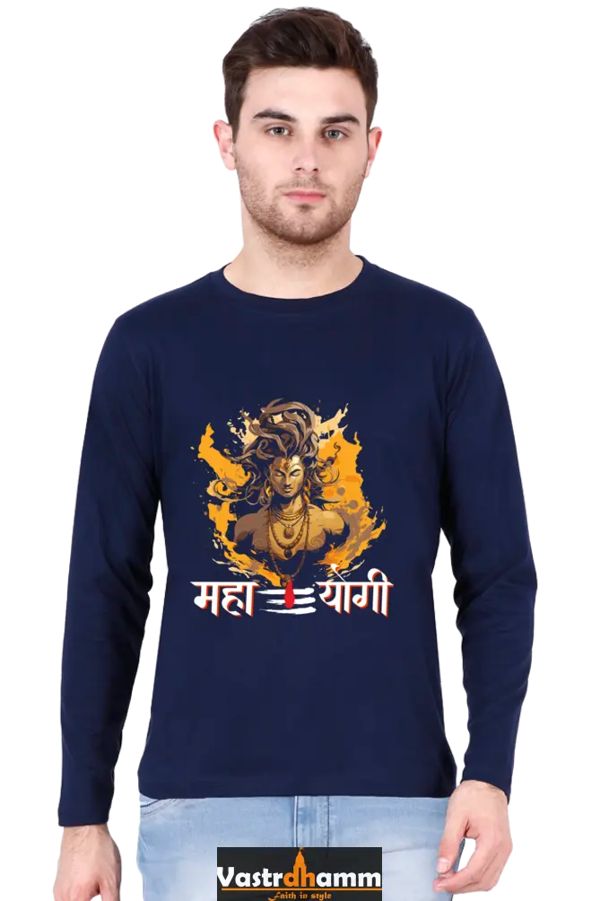 Shiv Ji Divine Power Round Neck Full Sleeve T-Shirts for Men Vastrdhamm