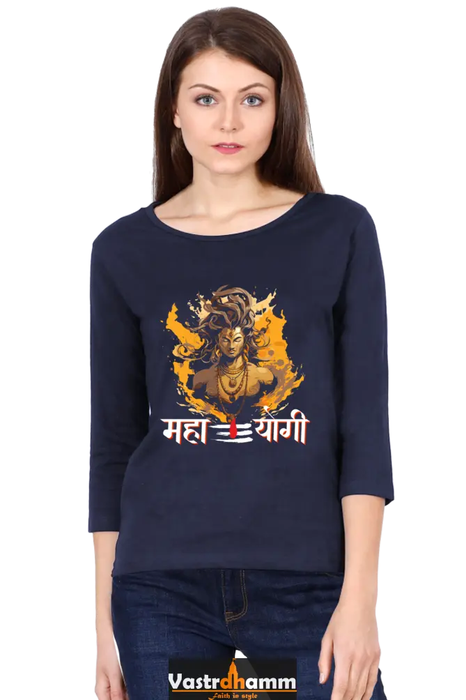 Shiv Ji Divine Power Round Neck Full Sleeve T-Shirts for Women Vastrdhamm