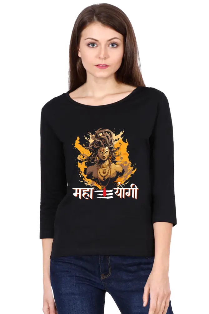 Shiv Ji Divine Power Round Neck Full Sleeve T-Shirts for Women Vastrdhamm