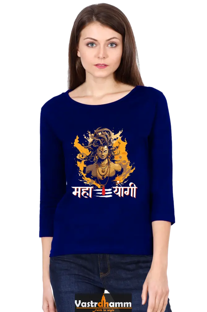 Shiv Ji Divine Power Round Neck Full Sleeve T-Shirts for Women Vastrdhamm