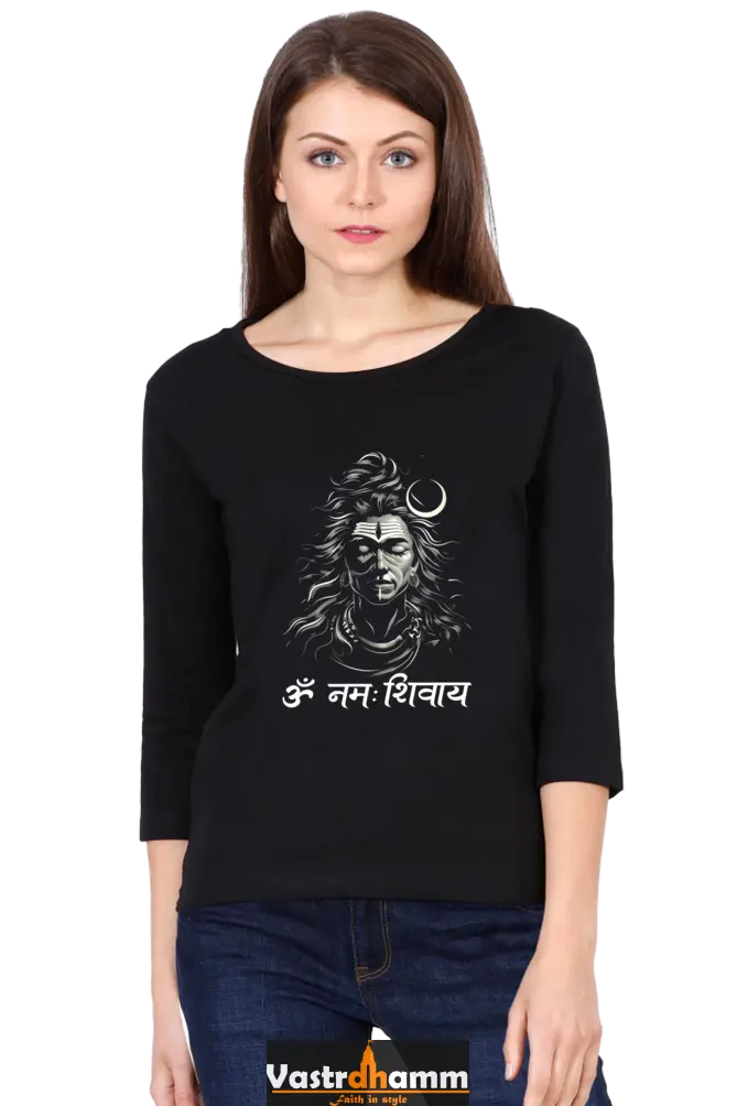 Shiv Ji Om Namah Shivaya Round Neck Full Sleeve T-Shirts for Women Vastrdhamm