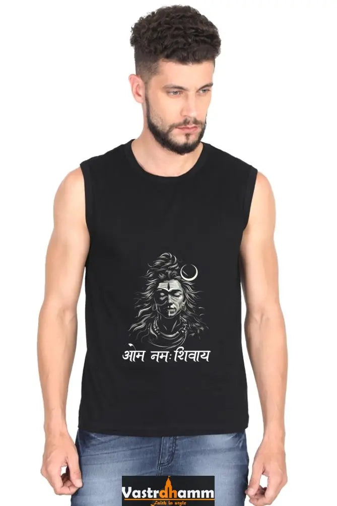 Shiv Ji Om Namah Shivaya Round Neck Sleeveless T-Shirts for Men Vastrdhamm